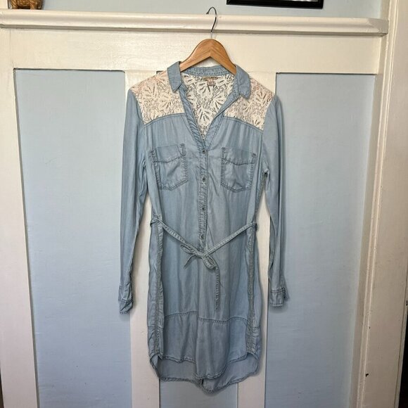 Anthropologie Holding Horses Novela Collared Button Front Chambray Dress - Picture 1 of 12